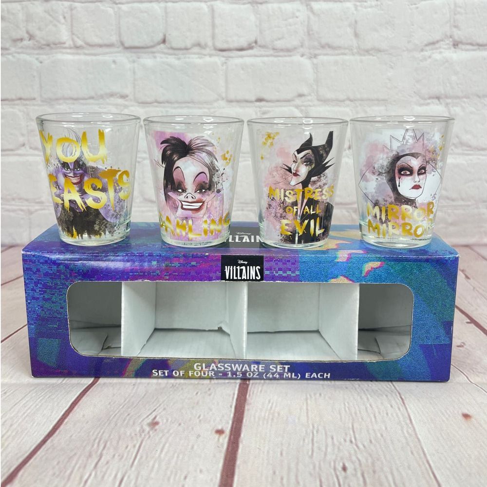 Disney Villains Glassware Set Of Four Shot Glass Set 1.5 Oz Each - Picture 2 of 6